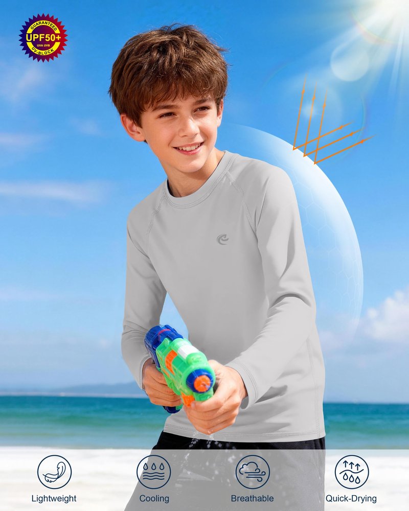 Boys Fishing Sun UV Shirt, Outdoor Youth Long Sleeve SPF Quick Dry Running Swimming Rash Guard T-Shirt