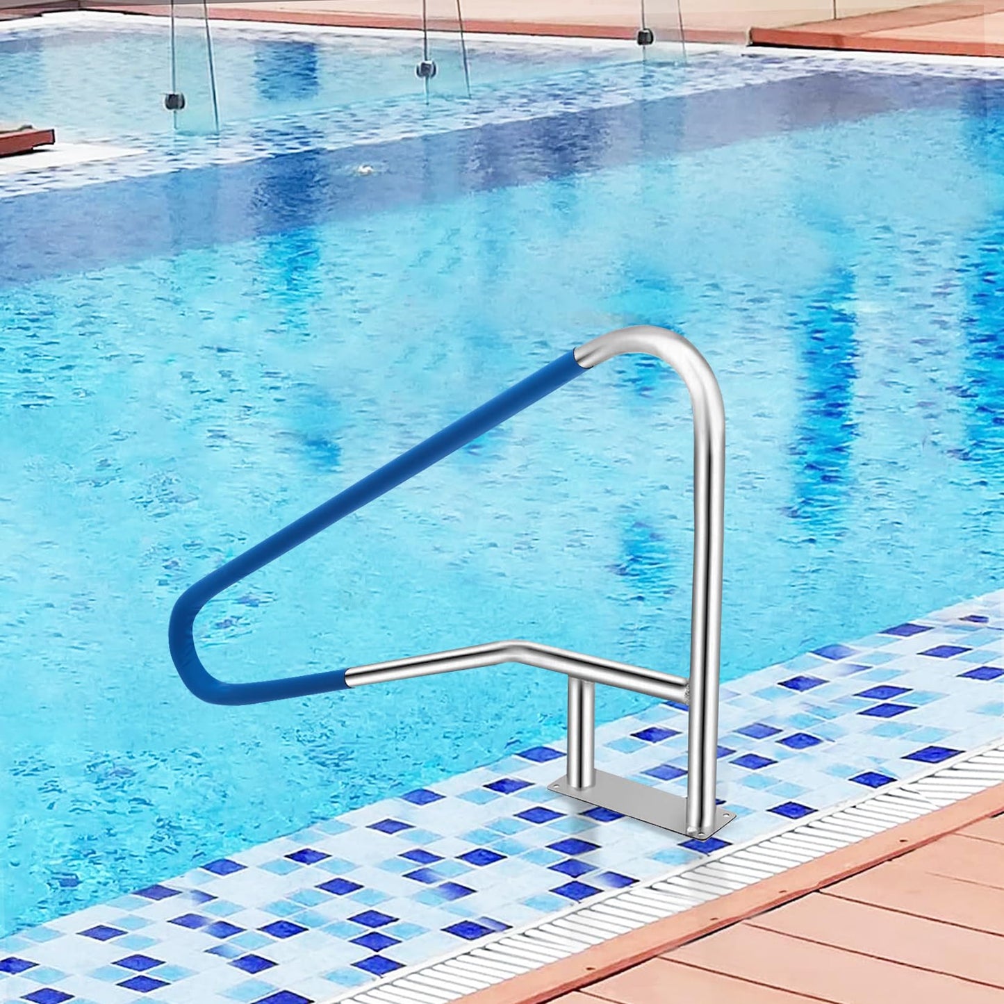 GarveeLife Pool Handrail, 55"x32" Pool Railings for Inground Pools, Swimming Pool Safety Handrails 375lbs Load Capacity, 304 Stainless Steel Pool Stair Rail with Grip Cover, Quick Mount Base Plate