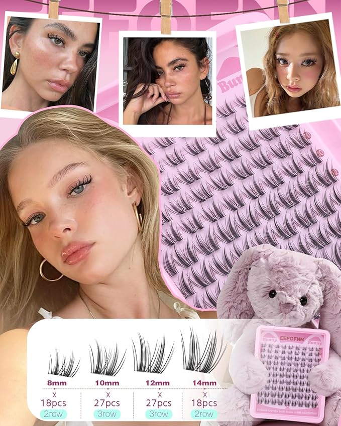 Lash Clusters Natural Eyelash Clusters Wispy Lashes Clusters C Curl Cluster Eyelash Extensions 8-14mm Lash Cluster Invisible Band Individual Lashes Bunny Cluster Lashes by Eefofnn