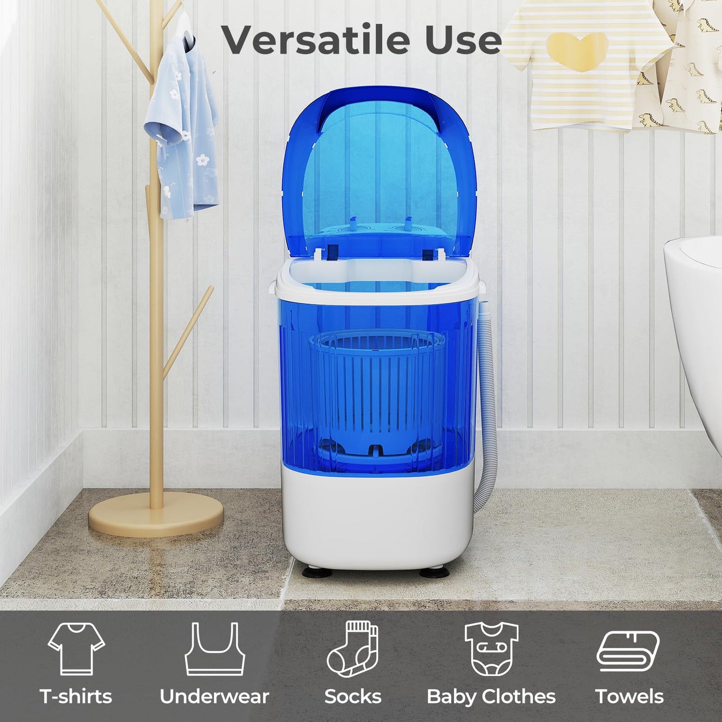 ARLIME Mini Washer and Dry Combo, 5.5 lbs Small Laundry Washer with Drain Hose & Spin Tub, Top Loading & Semi-automatic, Small Washing Machine for Drom RV Apartment (Blue)