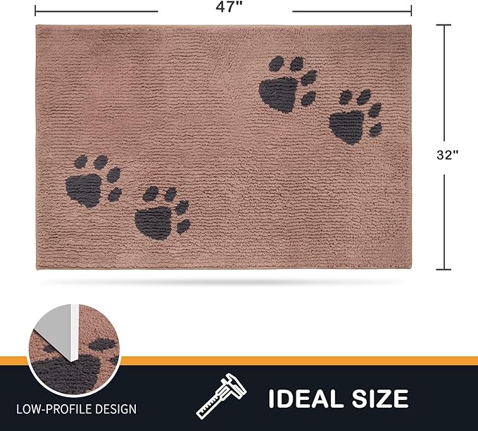 PURRUGS Dirt Trapping Door Mat 32" x 47", Non-Skid/Slip Machine Washable Microfiber Entrance Rug, Shoes Scraper, Dog Doormat, Super Absorbent Floor Mat for Muddy Wet Shoes and Paws, Light Brown