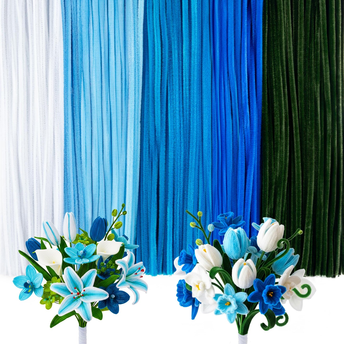 Caydo 500 Pieces Blue Flowers Pipe Cleaners, Craft Chenille Stems Bulk for DIY Art and Craft Projects Creative Gift and Mother's Day Decorations