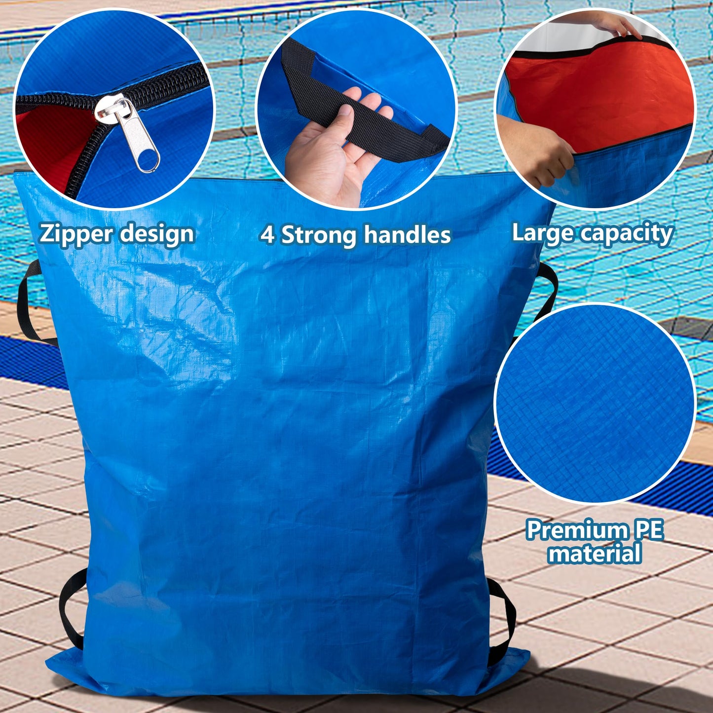 Adnee Pool Cover Storage Bag with 4 Carry Handles,48x57 Inch Waterproof Pool Safety Cover Stowaway Bag, Pool Cover Packing Bags for Pool Covers Organizing