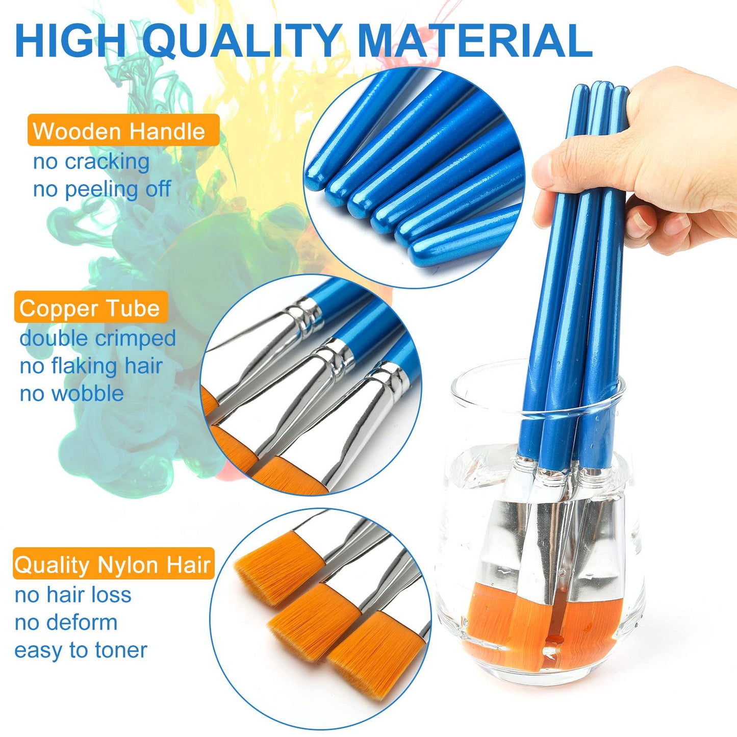 1 inch Flat Paint Brushes for Acrylic Painting, 32 Pieces Large Acrylic Paint Brushes Bulk for Acrylic, Watercolor, Oil, Crafts, Face Body Art