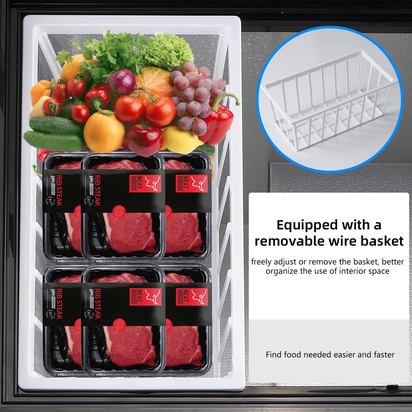 rosmena Deep Freezer 3.5 Cu.Ft, Chest Freezer with Removable Basket, Small Freezer with 6 Levels Adjustable Temperature, Quiet Mini Freezer for Home/Kitchen/Office/Garage/Bar (Black)