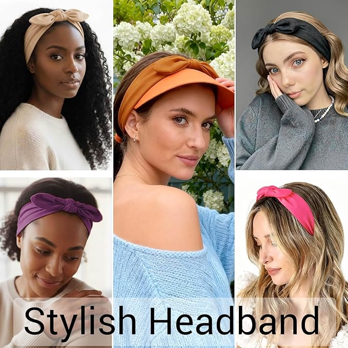 DRESHOW 8 Pack Headbands for Women Bow Knotted Hair Band Facial Cloth Rabbit Ears Running Sport Elastic Hair Wrap