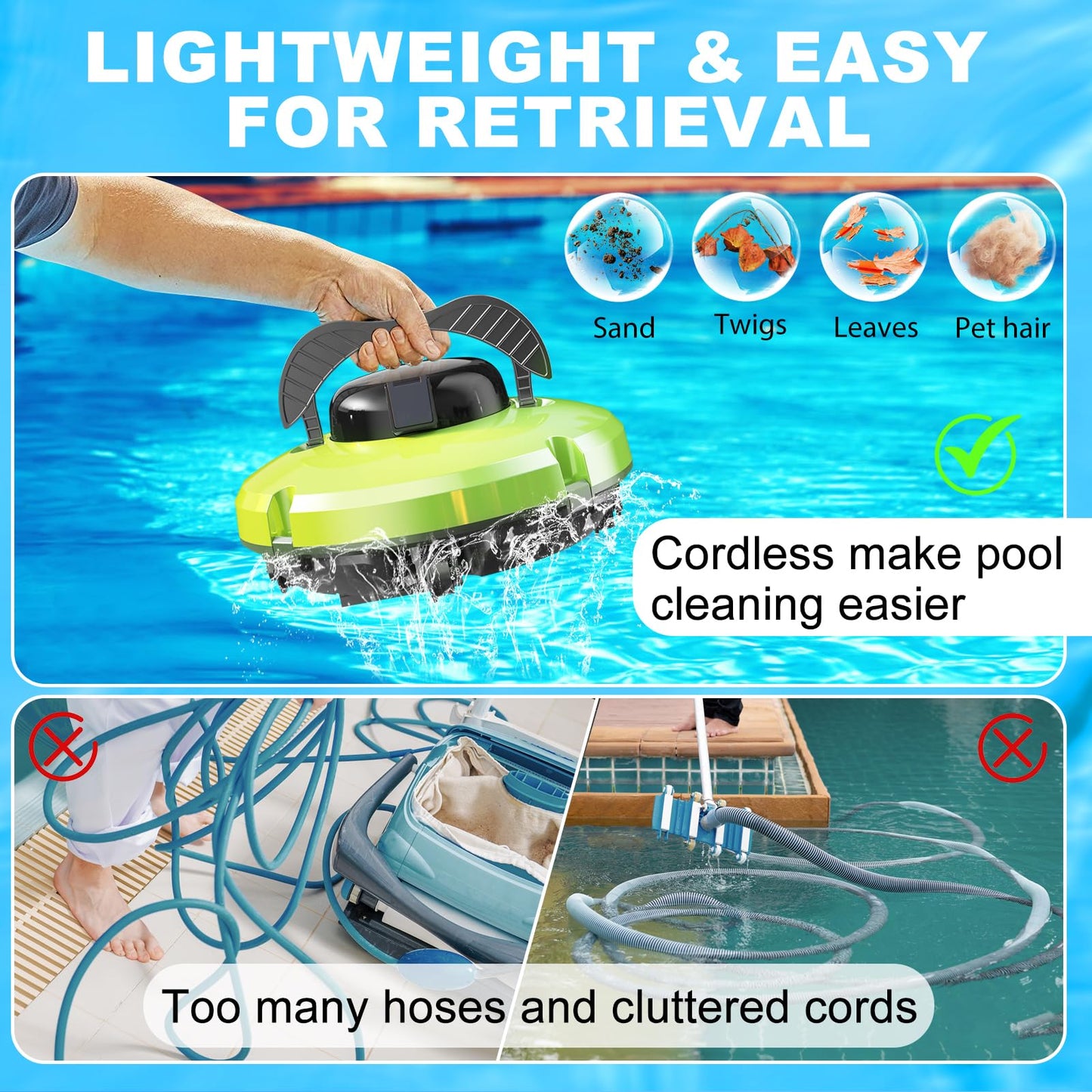 Baopilong 2026 Cordless Robotic Pool Cleaner - 120 Mins Automatic Pool Vacuum for Above Ground Pool & In - Ground Flat Pools up to 1000 Sq.Ft, Robot Pool Cleaner with Self - Parking Tech