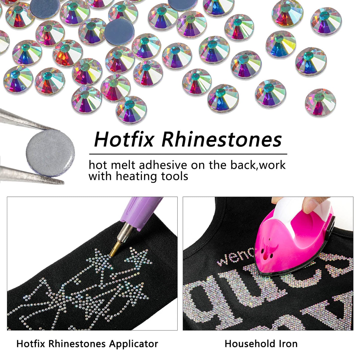 Beadsland Hotfix Rhinestones Bulk, 14400PCS Crystal Hot Fix Rhinestones for Crafts Clothes DIY Decoration, Crystal AB, SS20, 4.6-4.8mm