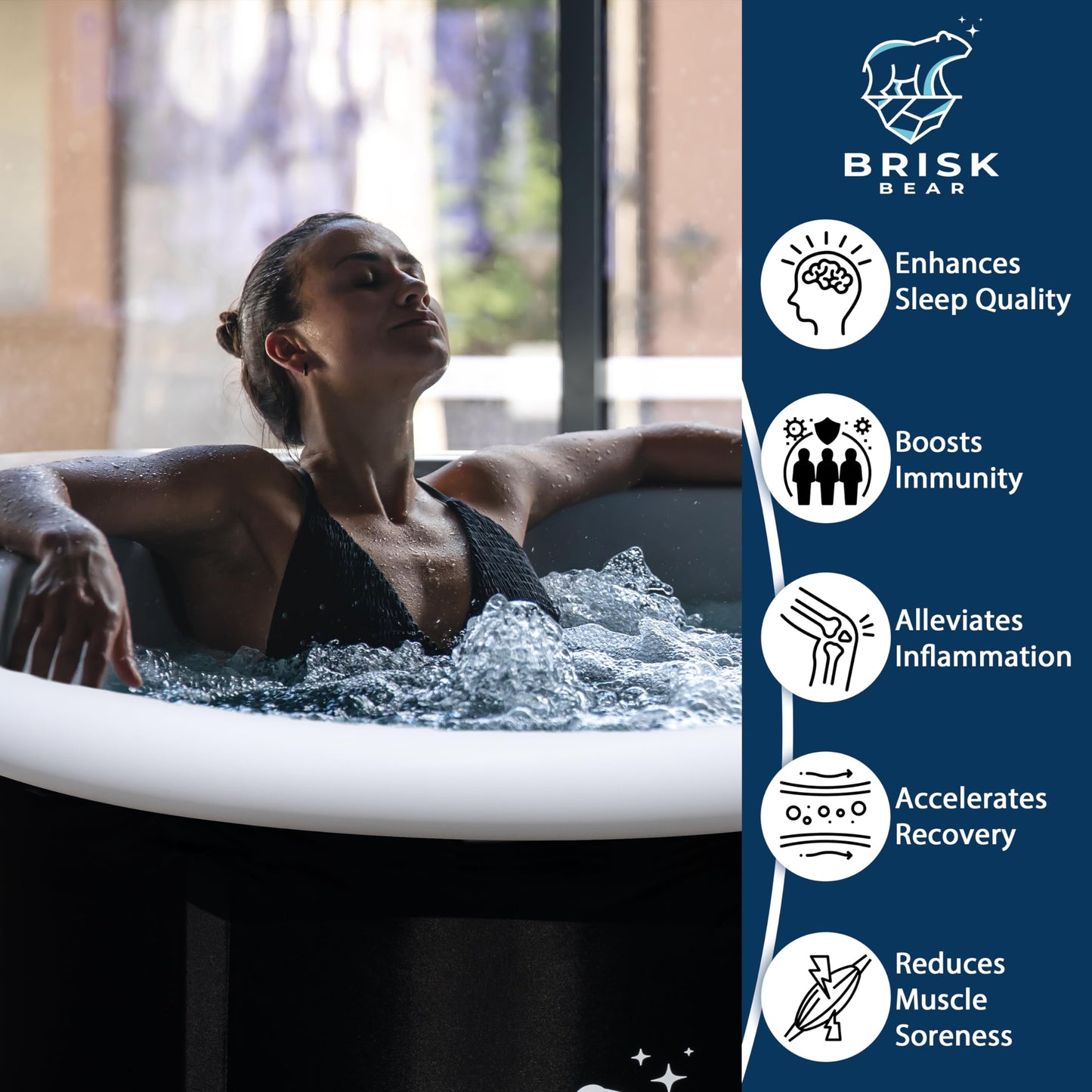 Ice Bath Tub for Athletes with Cover by Brisk Bear - Extra Large Cold Plunge Tub for Recovery - Inflatable Ice Bath Plunge Pool with Digital Timer - Cold Plunge to Soothe Muscles - Black Ice Tub