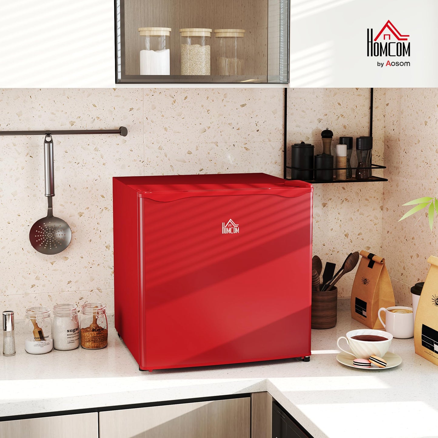 HOMCOM Mini Freezer Countertop, 1.1 Cu.Ft Compact Upright Freezer with Removable Shelves, Reversible Door for Home, Dorm, Apartment and Office, Red