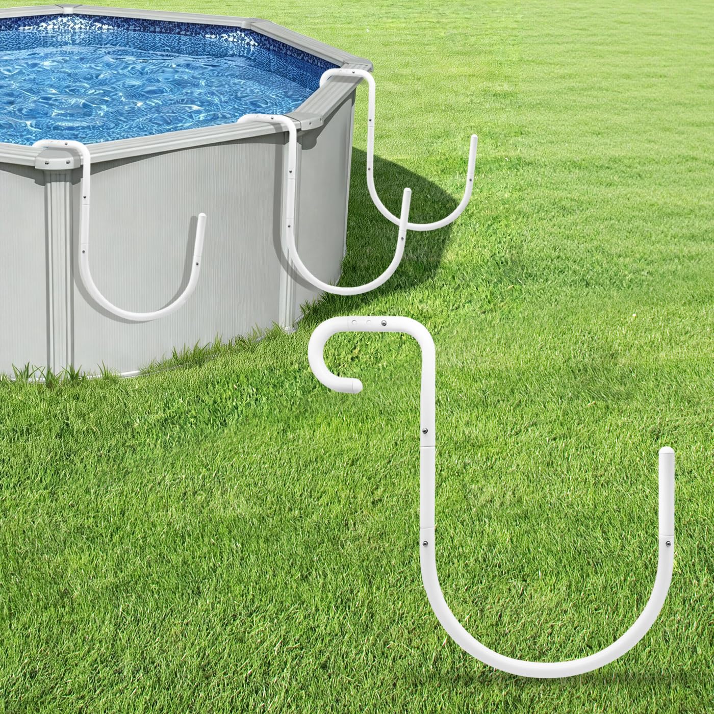 Pool Helper 5-Pack Solar Cover Holder for Steel Wall Above Ground Pools, Heavy Duty Solar Saddle Hooks, No-Drill Adjustable Solar Blanket Storage Brackets, Fits 6"-11" Top Rails