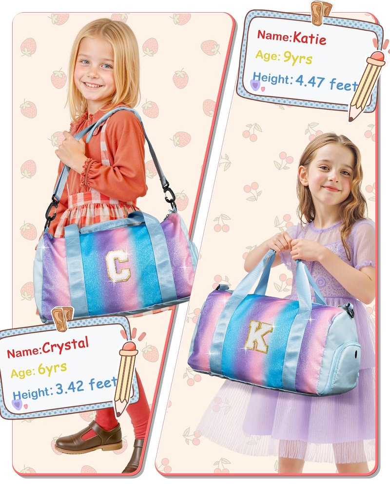 Vogewood Birthday Gifts for Granddaughter-Girl Gym Bag with Shoe Compartment, Kid Personalized Weekender Overnight Bags, Initial Travel Tote with Makeup Pouch Valentine's Day Gift for Kids (Letter I)