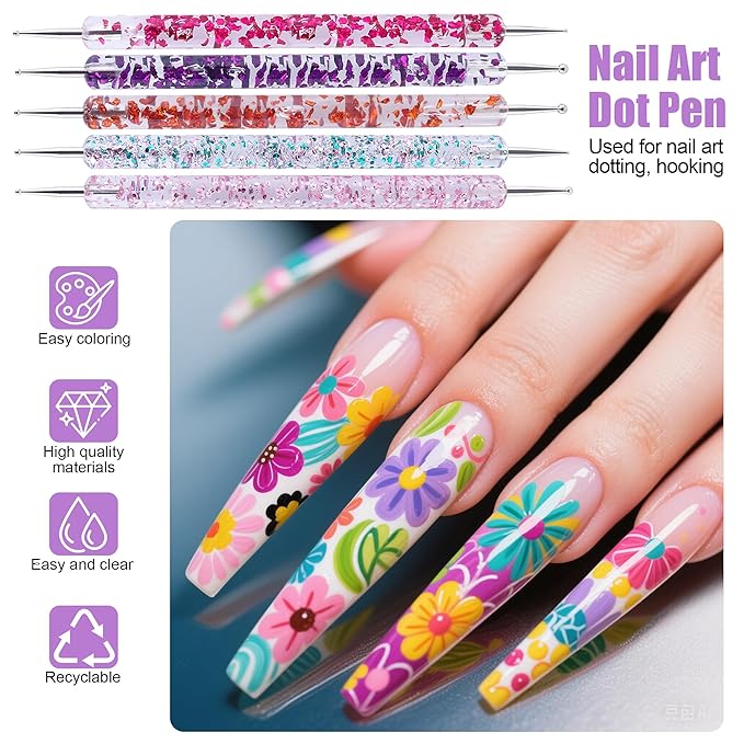 Artdone 38Pcs Nail Striping Tape Lines Kit With Nail Art Pens Dotting Tools And Liner Brushes For Gel Polish Small Detail Drawing Design Paint