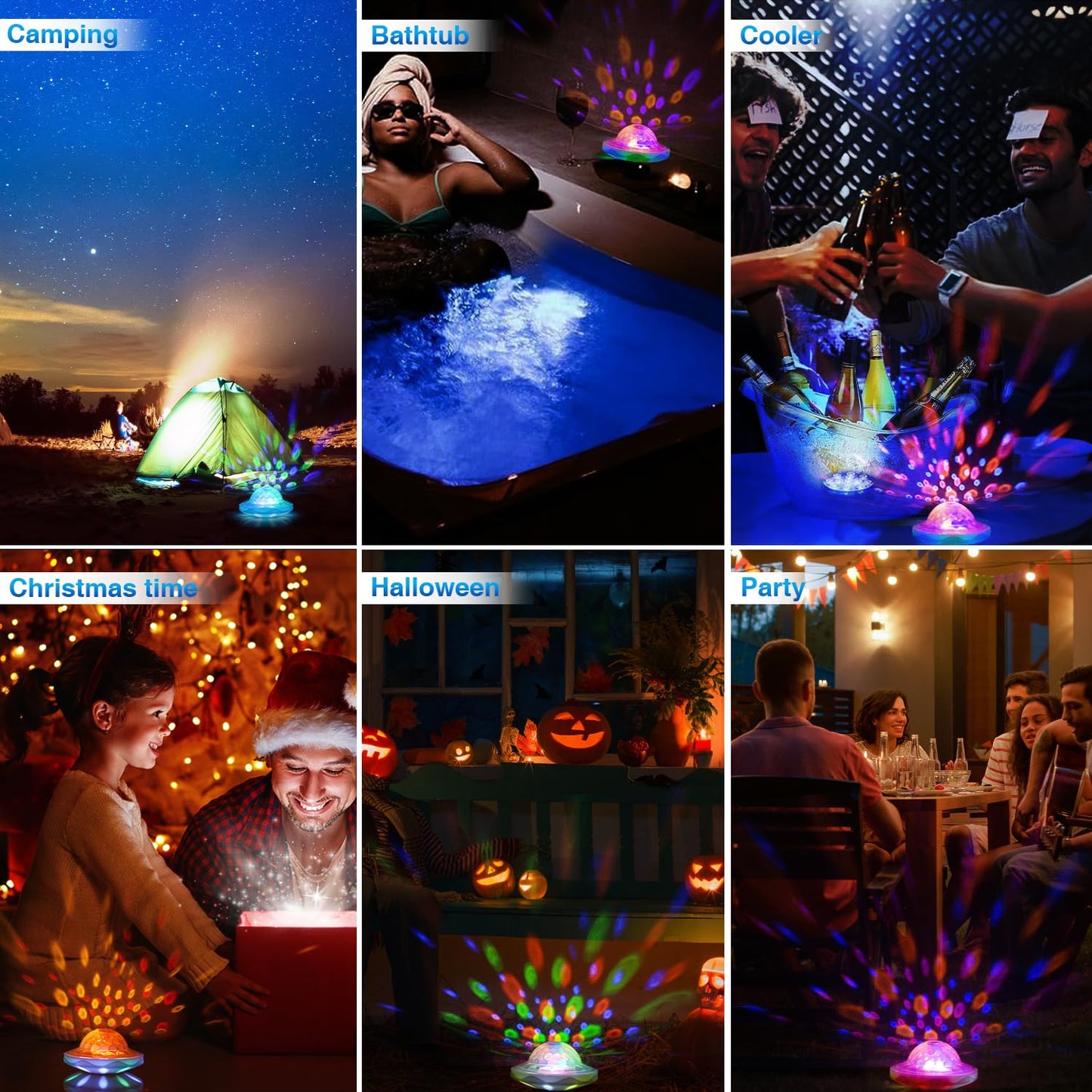 Floating Pool Lights(4 PACK), Pool Lights for Inground Pools with 6 Dynamic Lighting Effects, Rechargeable IP68 Waterproof RGB Upper and Lower Color Changing Pool Lights that Float for Hot Tubs