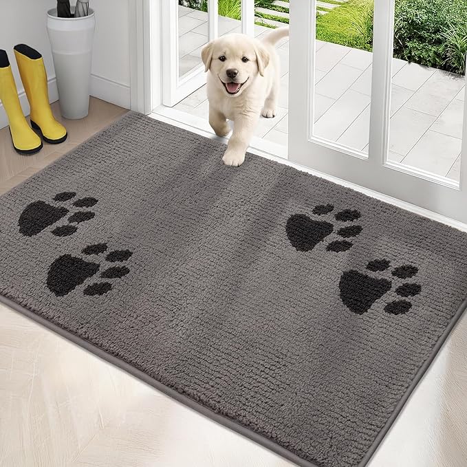 PURRUGS Dirt Trapping Door Mat 34" x 59", Non-Skid/Slip Machine Washable Microfiber Entrance Rug, Shoes Scraper, Dog Doormat, Super Absorbent Floor Mat for Muddy Wet Shoes and Paws, Light Grey