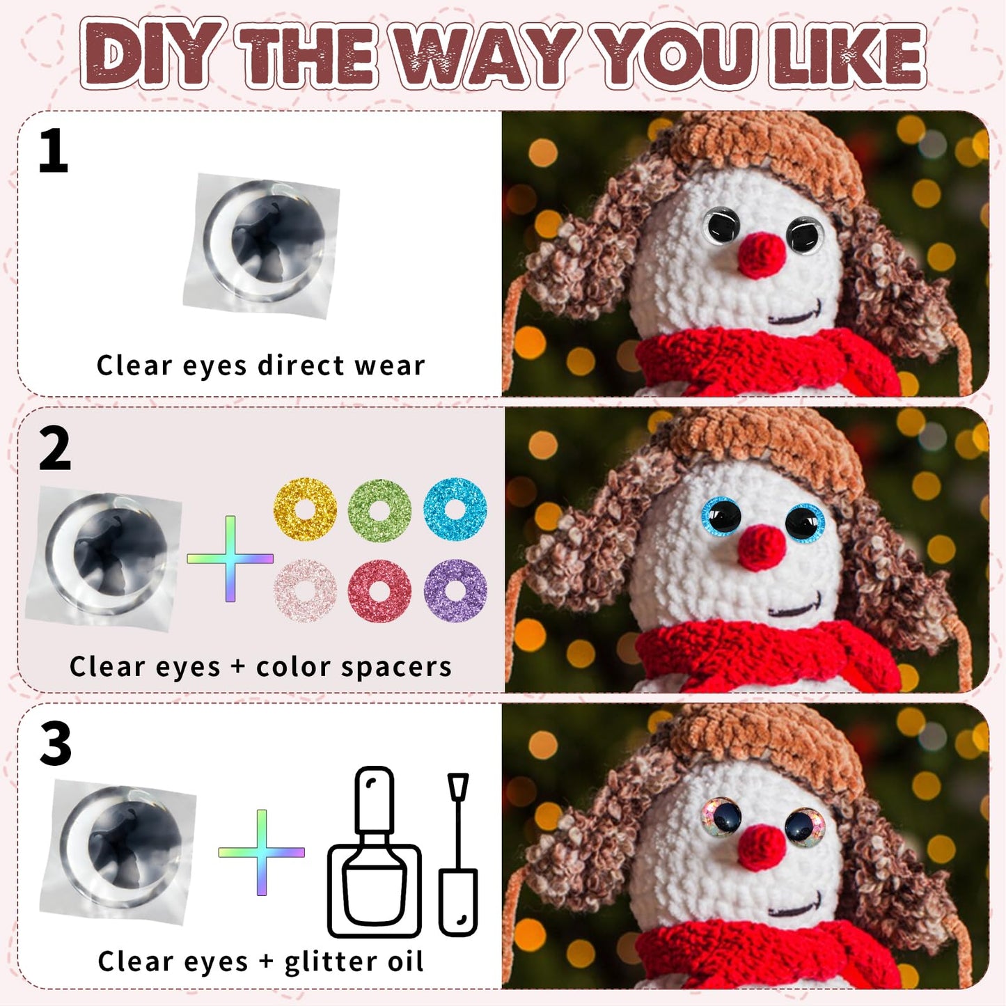 MUCUNNIA 96pcs 25mm 3D Glitter Safety Eyes for Crocheting with Washers Moon Crochet Amigurumi Eyes for Crochet Animals Craft Eyes Doll Eyes Stuffed Crochet Eyes for Crafts Gift for Crochet Lovers