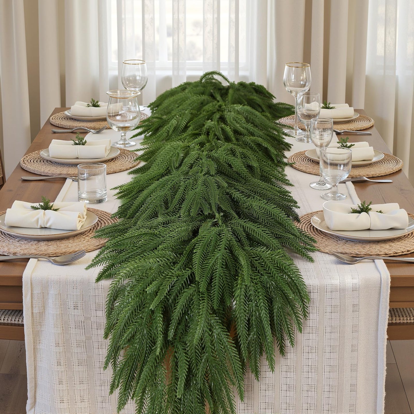 Alupssuc 9ft Christmas Garland, Real Touch Norfolk Pine Garland - Pine Garland, Artificial Greenery Christmas Garland for Mantle, Table, Fireplace, Indoor, Outdoor Christmas Decorations
