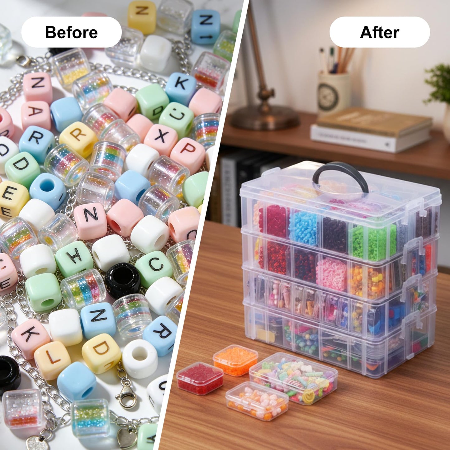 SGHUO Bead Organizer Box, 84 pcs Small Organizers, 4-Tier Stackable Storage Container Box for Art Craft Storage, Washi Tape, Kids Toys, Jewelry, Beauty & Sewing Supplies