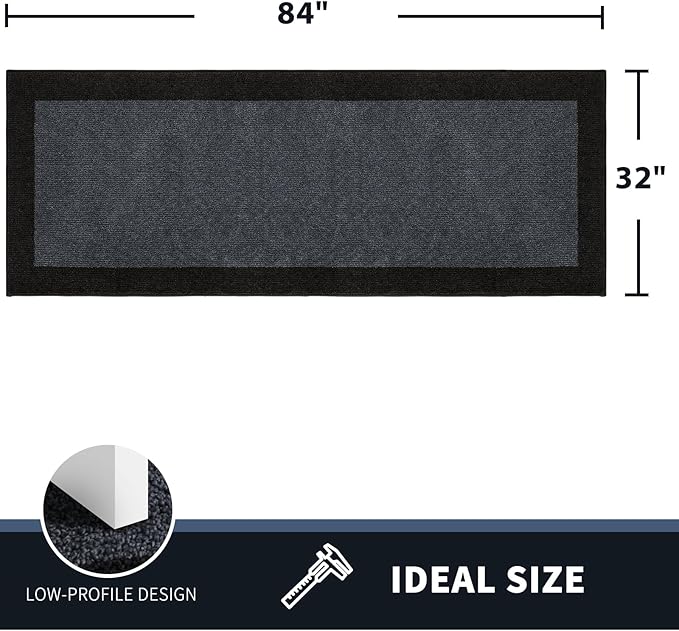 PURRUGS Dirt Trapping Door Mat 32" x 84", Non-Slip Washable Entry Mat, Dog Doormat, Front Door Mat, Super Absorbent Entrance Mat for Muddy Shoes & Paws, Bluish Grey & Charcoal