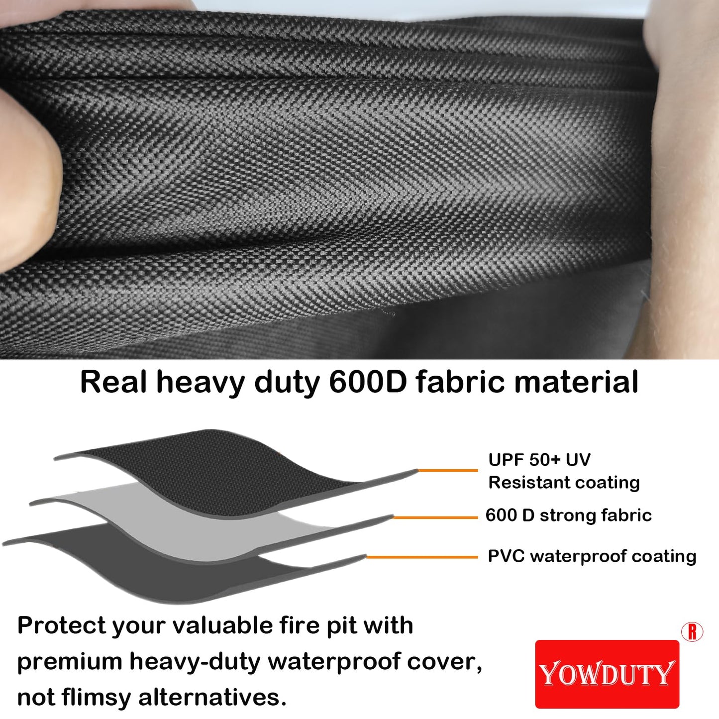 YOWDUTY Propane Fire Pit Cover Square 30 Inch, Waterproof Heavy Duty 600D Gas Fire Pit Table Cover 30 x 30 x 25 Inch, Fit 28-30 Inch Firepit Table, All-weather Protection For Patio Fire Table