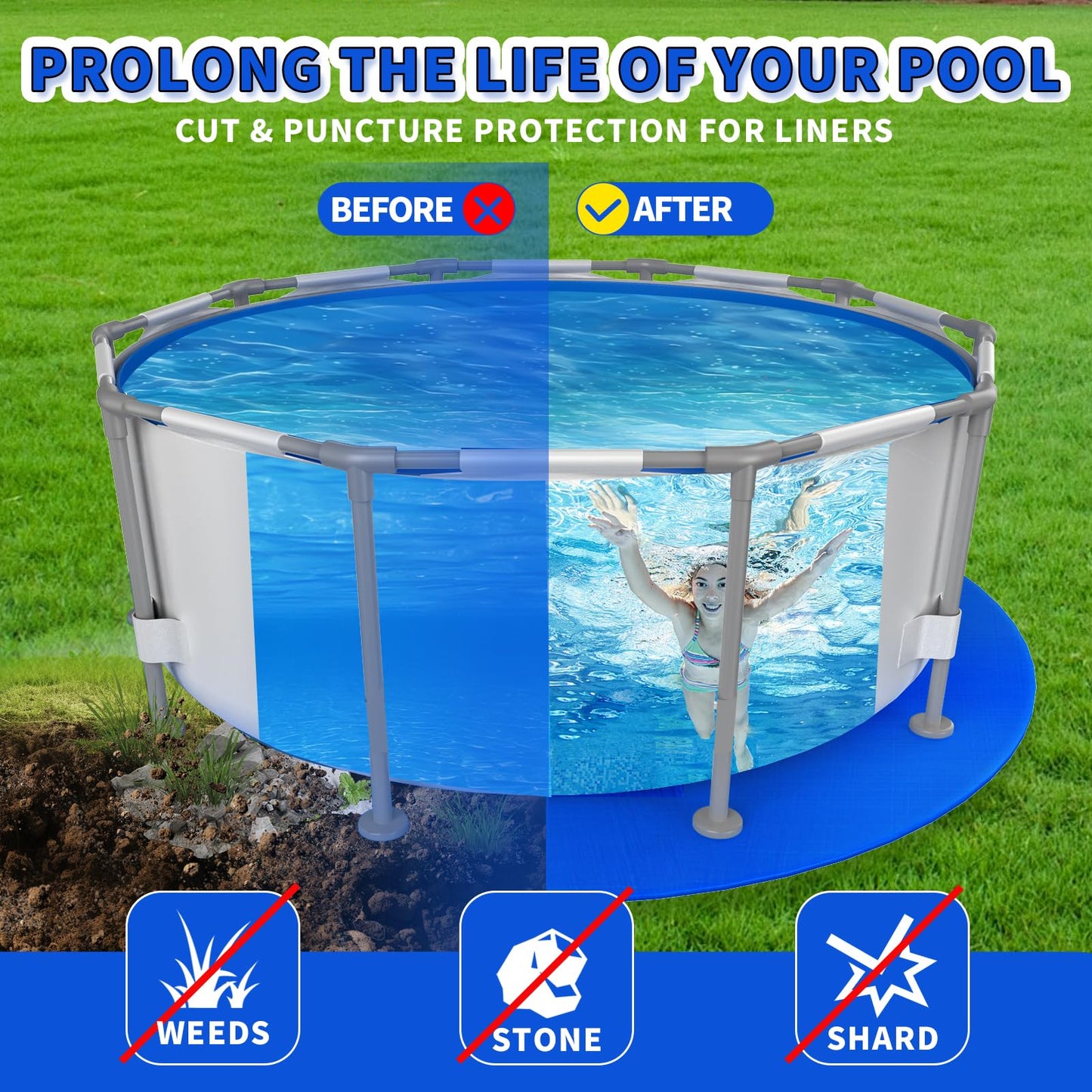 15FT Round Pool Liner Pad for Above Ground Pools, 180 GSM Heavy-Duty Puncture Resistant Under Mat, Underlayment Outdoor Tarp Protector for Lawn Concrete, Pool Floor Base Pad, Extends Liner Life