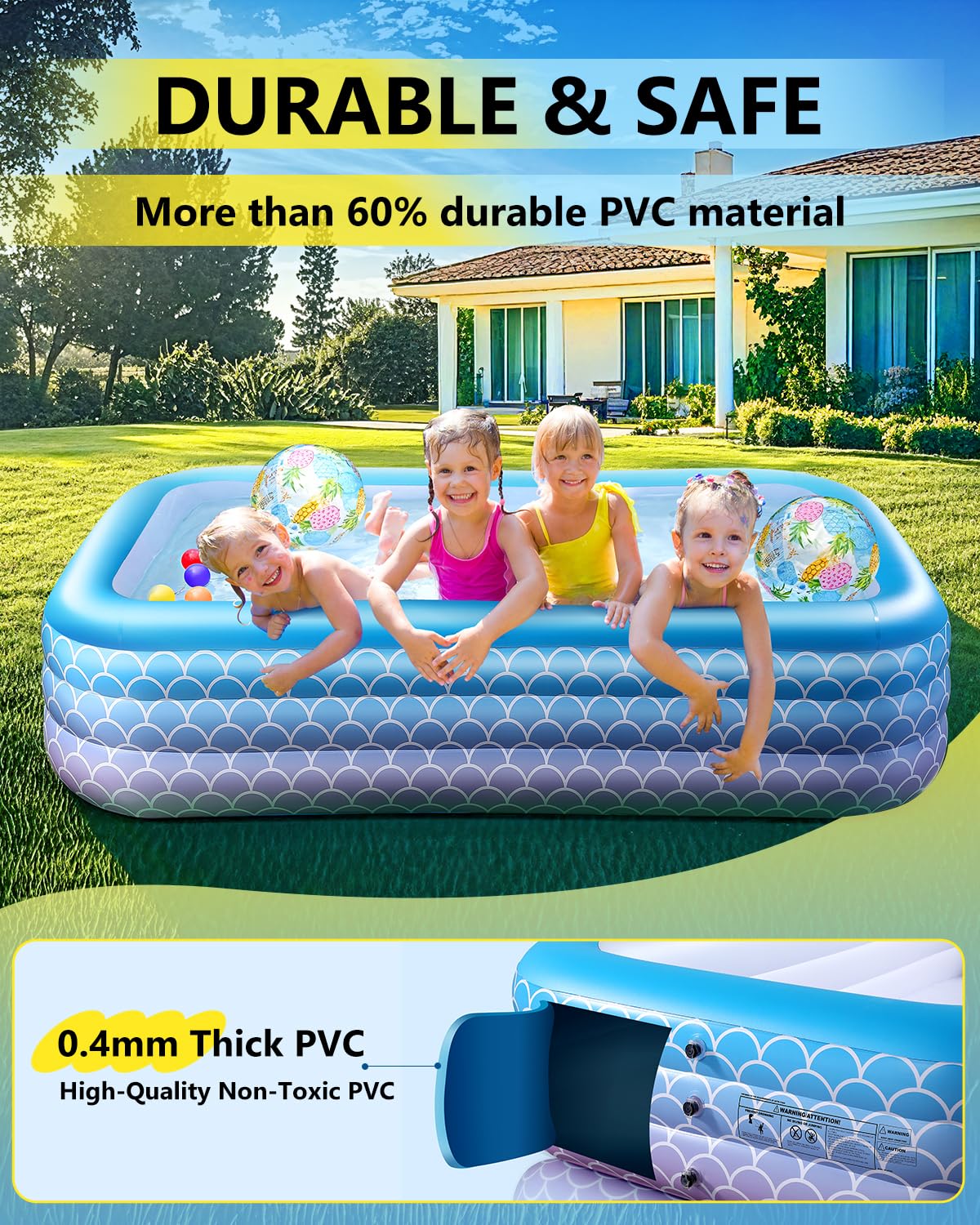 Sunrio 2025 Upgrade Inflatable Pool for Kids and Adults-120"*72"*22" Full-Sized Inflatable Swimming Pool Leakproof Blow Up Above Ground for Backyard Outdoor Garden Summer Water Party Pink