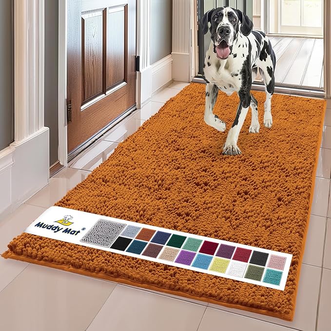 Muddy Mat® | Super Absorbent Door Mat Indoor, Microfiber Quick Dry Chenille Entryway Rug, Non-Slip Front Door Mat, Indoor Mats for Entryway, Machine Washable Pet Rug, Orange 36"x60"