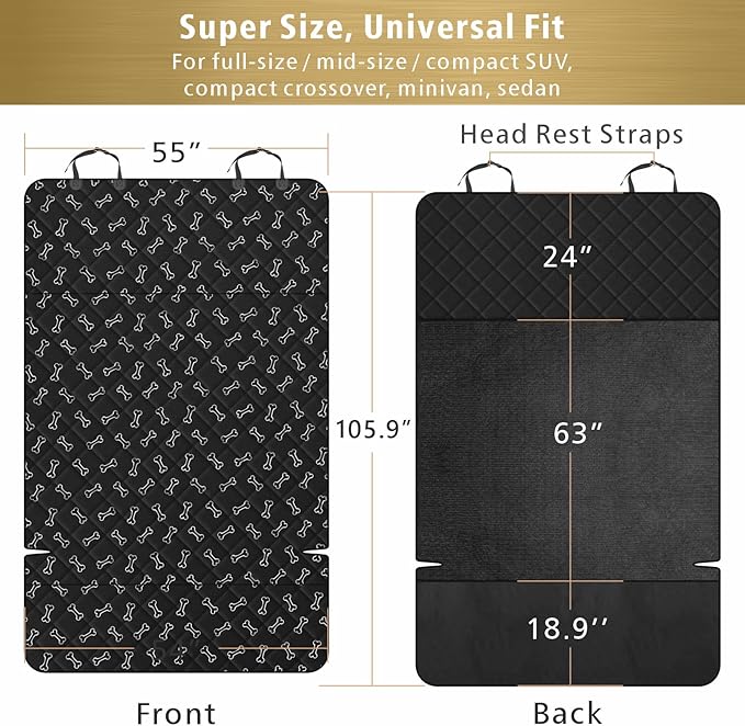 F-color SUV Cargo Liner for Dogs, Water Resistant Pet Cargo Cover Dog Seat Cover Mat for SUVs Sedans Vans with Bumper Flap Protector, Non-Slip, Large Size Universal Fit, Bone