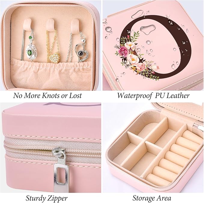 Travel Jewelry Case Box Organizer, Personalized Gifts for Women Wife Mom Aunt, Mothers Day Mom Gifts from Daughter Son, Bridal Shower Giftware for Women, Bridesmaid Proposal Unique Presents, Initial O