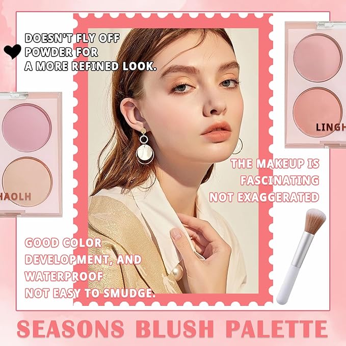 4 Colors Blush Palette for Cheeks - Face Matte Contour Makeup Palette, Buildable Shimmer Facial Cheek Blusher Shades, Blendable Cosmetic With Brush 03