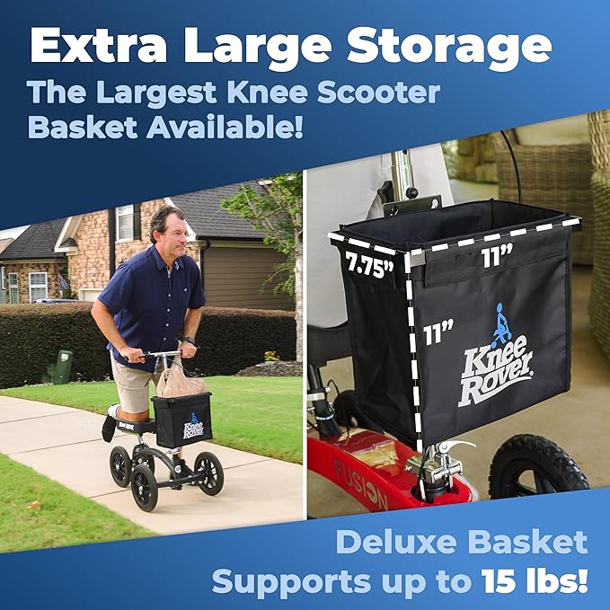 KneeRover Deluxe Knee Scooter Basket Accessory with Large Capacity - Knee Rover Basket Attachment Includes Universal Bracket Mount - Fits Most Knee Scooter Walker Models