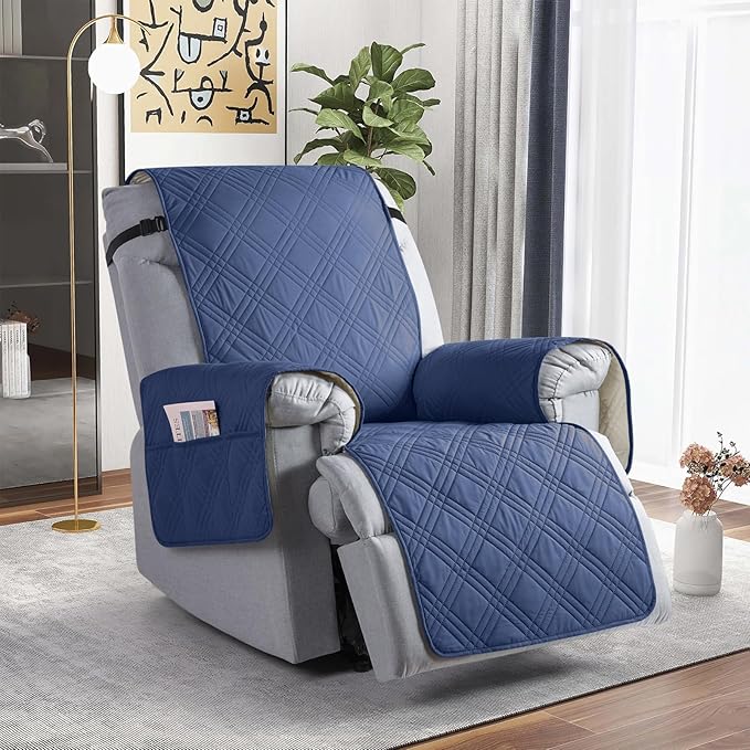 TAOCOCO 100% Waterproof Recliner Chair Cover, Small Recliner Covers for Recliner Chair with Pocket, Non Slip Reclining Chair Cover Furniture Protector for Kids, Pets(X-Small Chair, Ocean Blue)