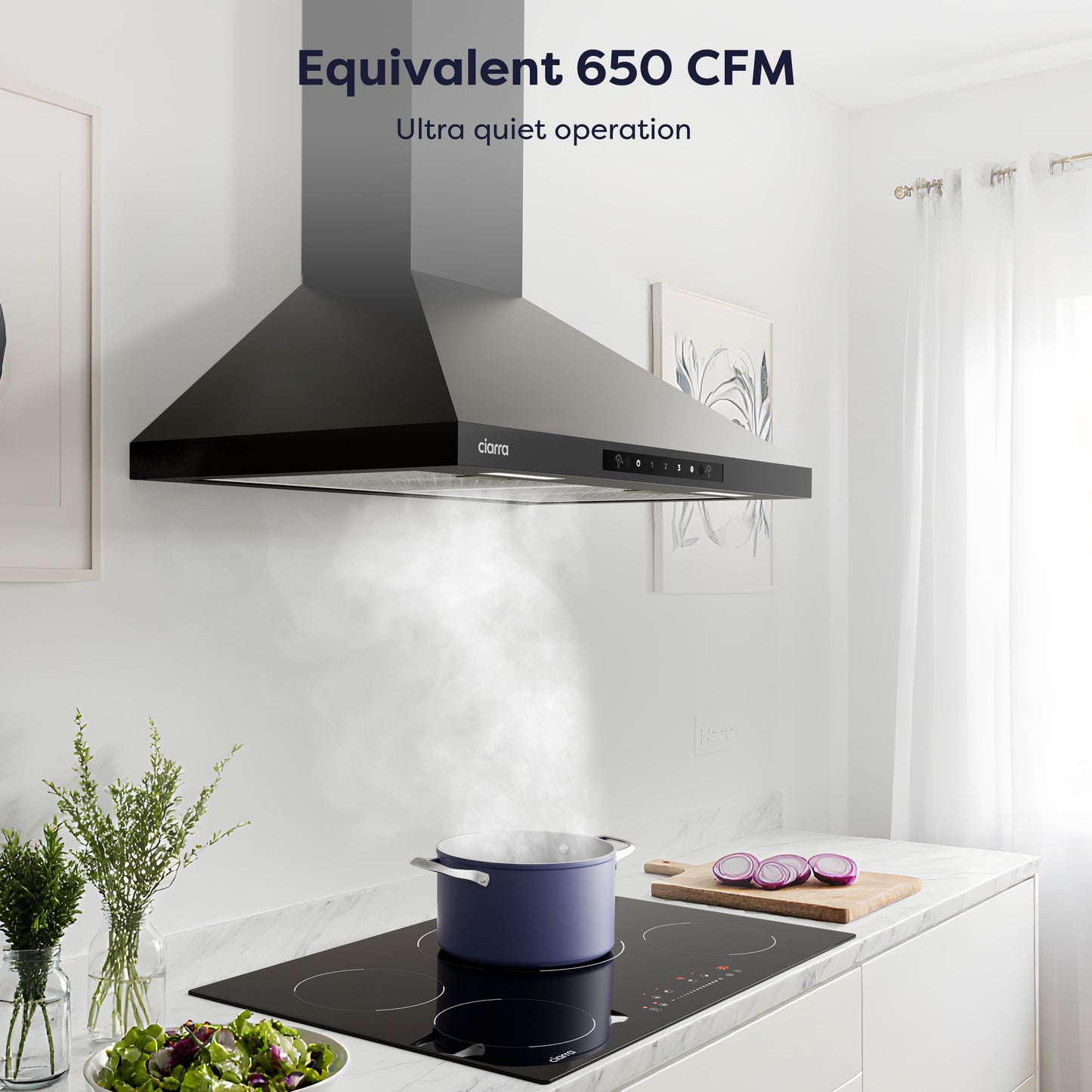CIARRA Range Hood 30 Inch Wall Mount Range Hood in Stainless Steel, 450 CFM Stove Vent Hood for Kitchen with 3 Speed Exhaust Fan, Touch Control, LED Light, Ducted/Ductless Convertible - CAS75102