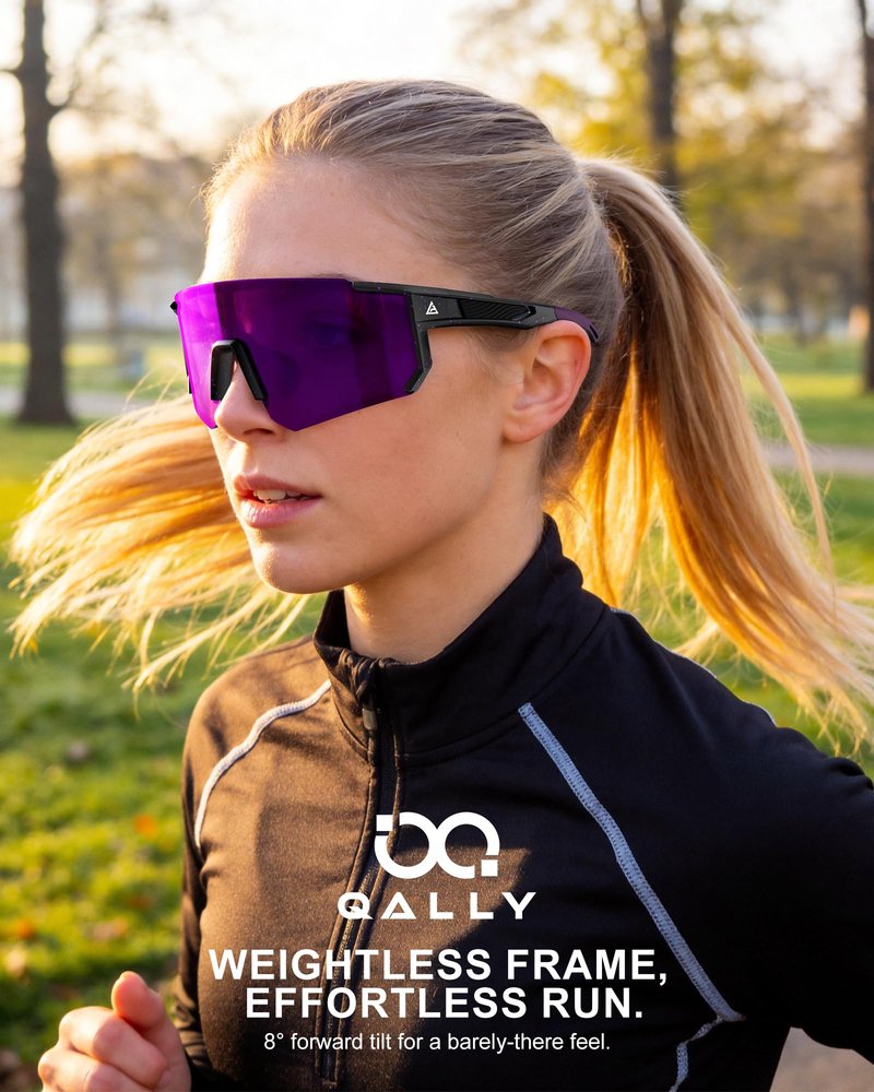 QALLY Polarized Sports Sunglasses for Men Women, UV400 Protection Mens Sunglasses Wrap Around Sun Glasses for Cycling Running