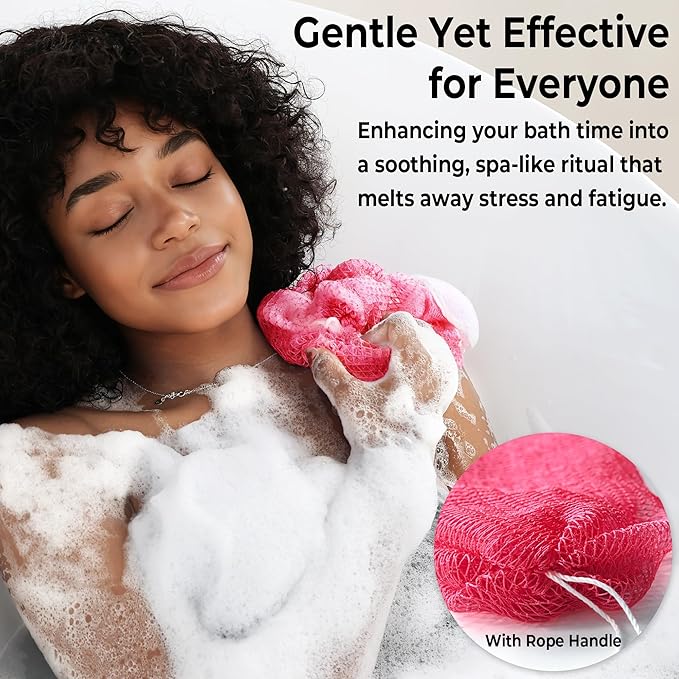 African Net Sponge Authentic - 2 Pieces Body Exfoliator Bath Sponge - Exfoliating Washcloth Back Scrub for Shower - Face & Skin Care, Travel Portable, Durable (Baby Pink & Pink)