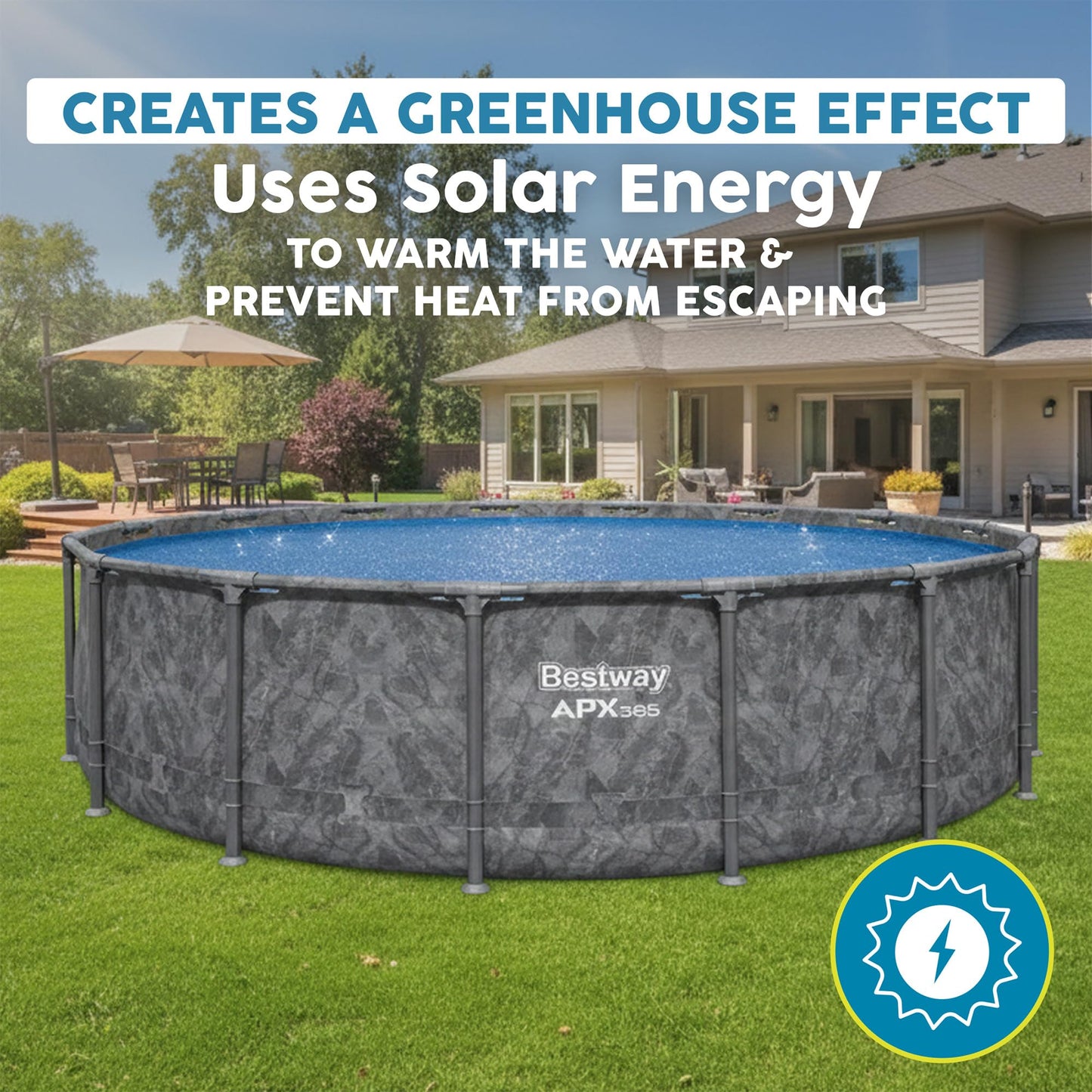 Bestway Round Solar Pool Cover for 18' Above Ground Pool - Frame and Steel Wall Models, Solar Heating Protector with Outdoor Leaf & Debris Protection