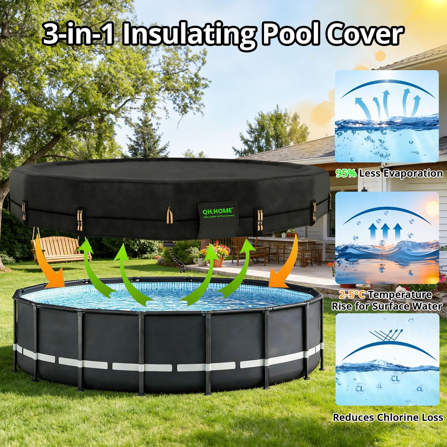 QH.HOME 550D 8Ft Round Stock Tank Pool Cover [Upgraded Tear Resistant & Threefold Windproor] wth Pre-Installed Patented Winch, Solar Cover for Above Ground Pool-Snug Fit & Waterproof Protection