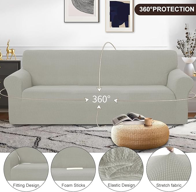 U-NICE HOME 4 Seater Stretch Couch Cover Sofa Cover Washable Sofa Slipcover Furniture Protector for 3 Cushion Couch Sofa Pet Friendly, Taupe