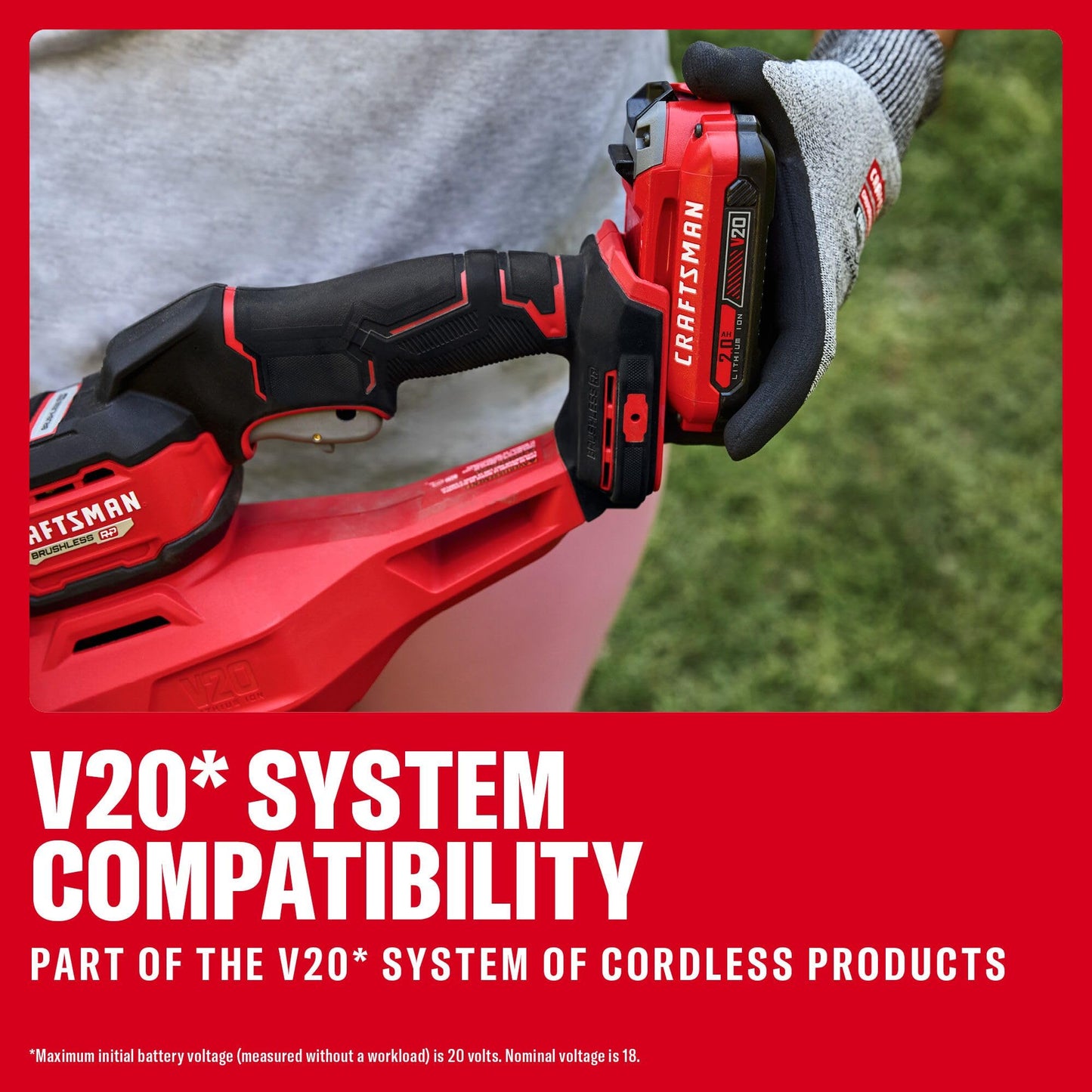 CRAFTSMAN V20 22 in. Hedge Trimmer Cordless with 2Ah Battery and Charger, Lightweight Brushless RP Bush Trimmer with Hedge Sweep Attachment, Longer Runtime, Up to 2X More Power (CMCHT830D1)