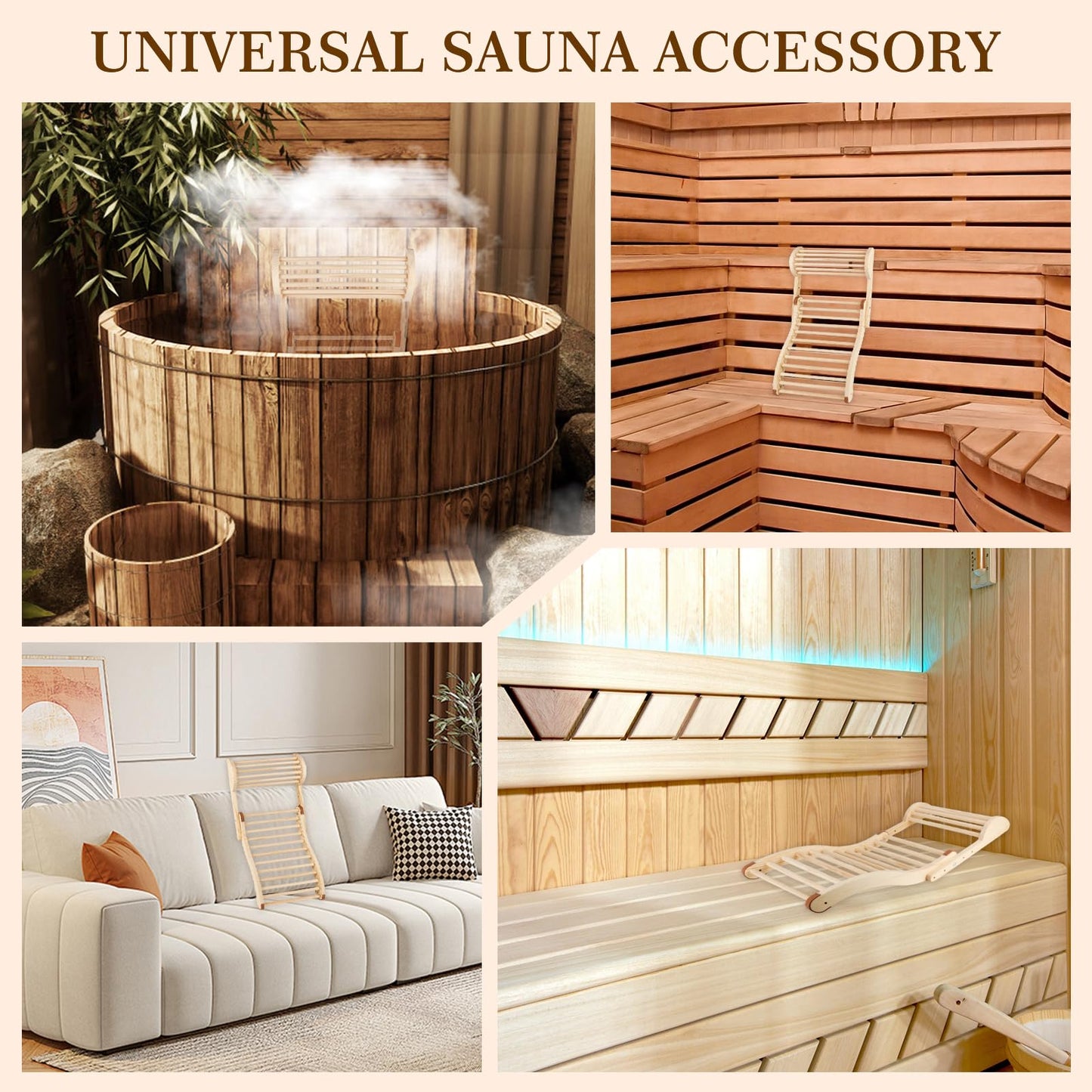 Sauna Backrest Infrared Sauna Backrest Accessories with Adjustable Pillow Wooden Slip-Resistant Non-Toxic Comfortable S-Shape Design Sauna Chair for Any Barrel or Infrared Sauna