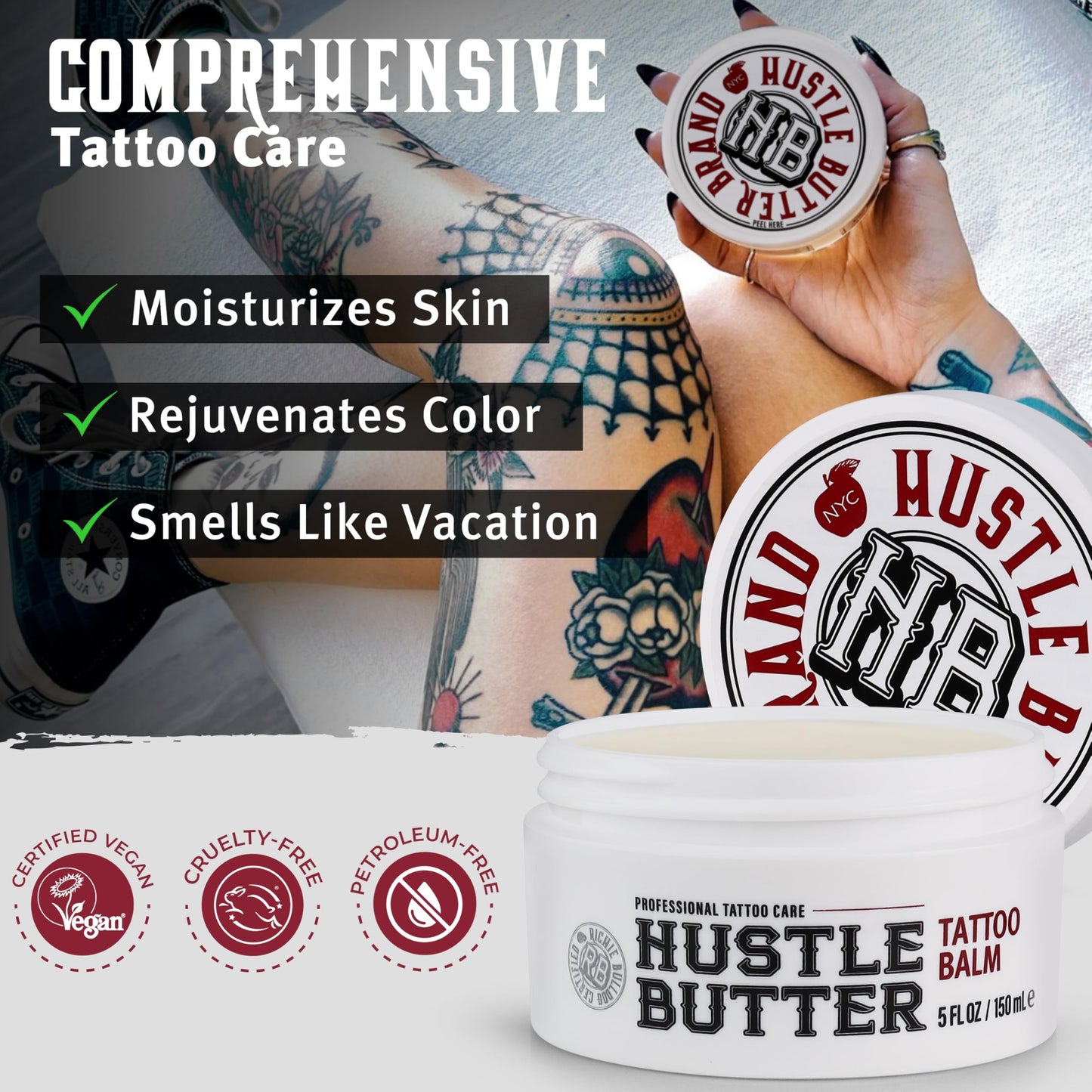 Hustle Butter Tattoo Soap & Aftercare Balm - Antibacterial Soap, Safe To Use While Healing, Vegan, No Petroleum - 5 Ounce Balm & 7 Ounce Tattoo Wash Kit