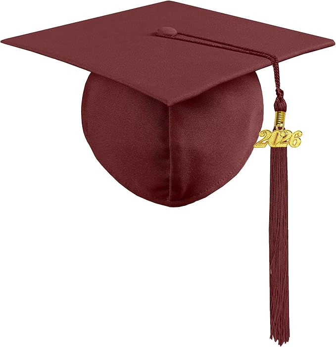 Graduation Cap with 2026 Tassel Year Charm Black Graduation Cap for High School & Bachelor