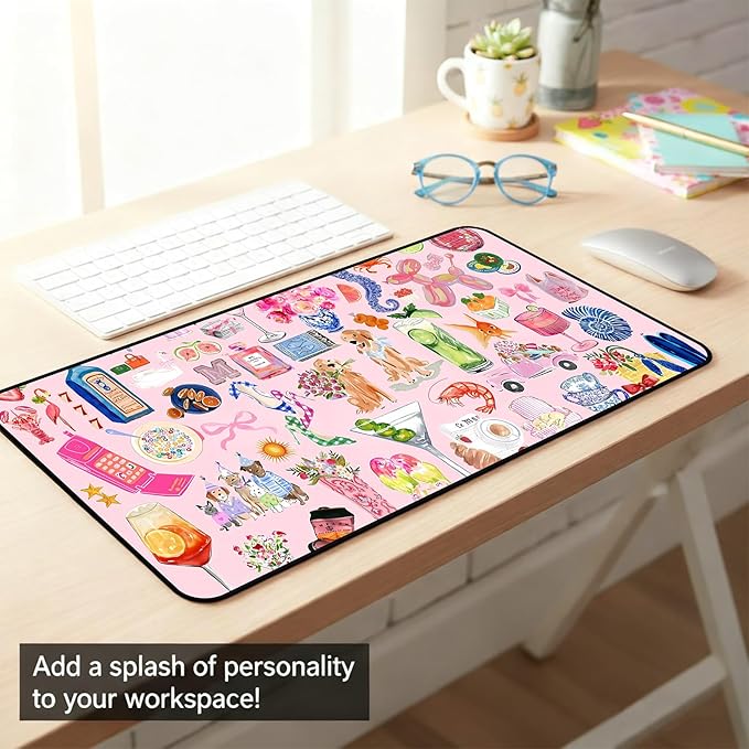 Funny Pink Desk Mat, Cute Colorful Desk Matt, for Desktop Large XXL, Gaming Mouse Pad, Anti Slip Mousepad Extended Deskpad Laptop Keyboard Computer Mat Desk Decor, for Women 31.5"X15.7"