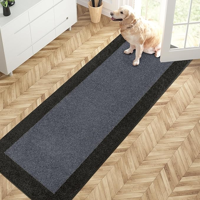 PURRUGS Dirt Trapping Door Mat 24" x 70", Non-Slip Washable Entry Mat, Dog Doormat, Front Door Mat, Super Absorbent Entrance Mat for Muddy Shoes & Paws, Bluish Grey & Charcoal
