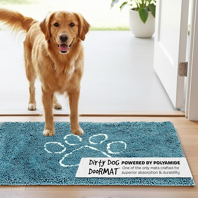 Dog Gone Smart Dirty Dog Doormat - Fast Drying Rug with Super Gripper Backing for Clean Floors - Super Absorbent and Machine Washable Mat for Muddy Paws - Pacific Blue