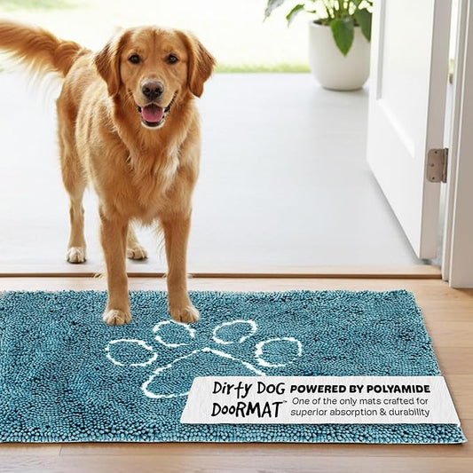 Dog Gone Smart Dirty Dog Doormat - Fast Drying Rug with Super Gripper Backing for Clean Floors - Super Absorbent and Machine Washable Mat for Muddy Paws - Pacific Blue