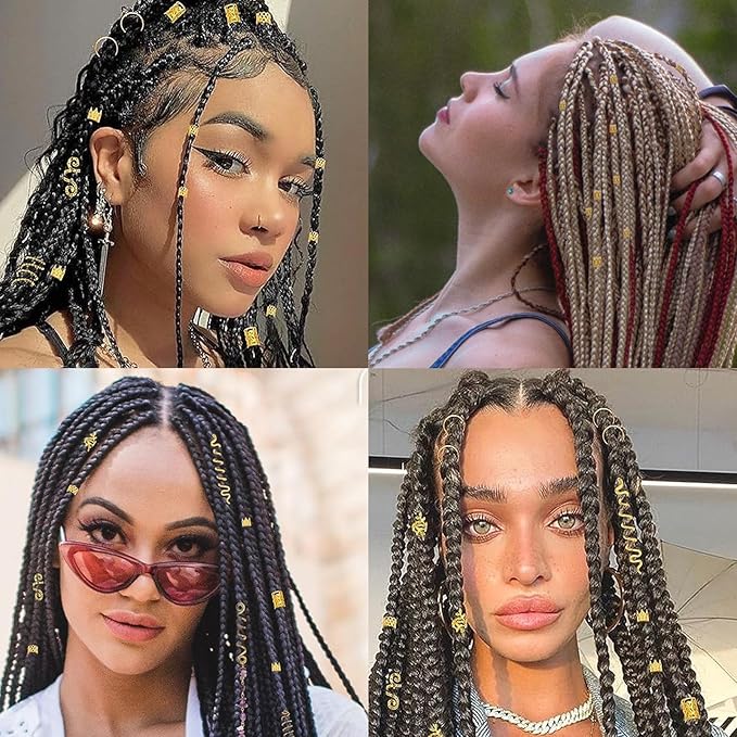 Gold Hair Jewelry Braid, Tuefuzy 100 Pcs Hair Dreadlock Accessory, Metal Gold Braids Rings Cuffs Clips for Dreadlock Accessory Jewelry Decorations