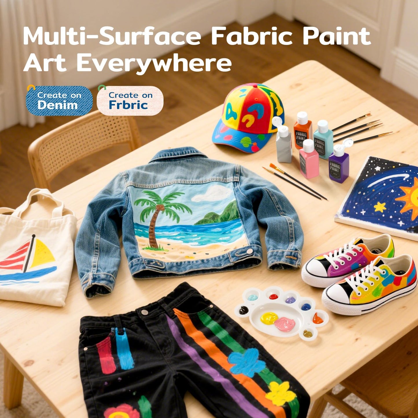 TMOL Fabric Paint Set - Permanent & Washer Safe, 18 Vibrant Colors, in Bottles (60ml/2oz), Non-Toxic Certified Fabric Paint with Brushes & Stencils, Textile Paint for Clothes, DIY Projects & Art