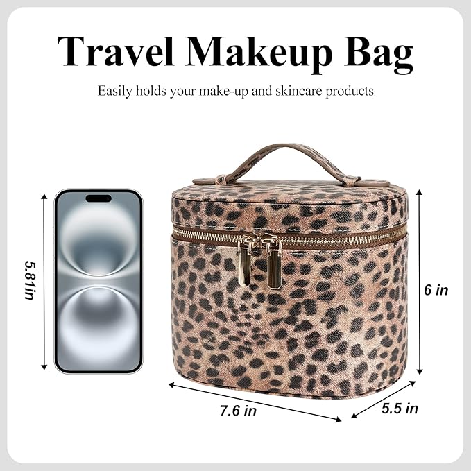honitty Makeup Bag, Travel Make up Case with Compartments and Handle, Portable Cosmetic Organizer Bags,Toiletry Bag for Women