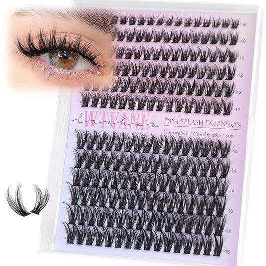 Lash Clusters Wispy Eyelash Clusters 8-16mm Natural Cluster Eyelash Extensions Fairy Lashes Clusters False Eyelashes CD-Curly 192Pcs Individual Lashes DIY Natural Manga Lashes Look at Home